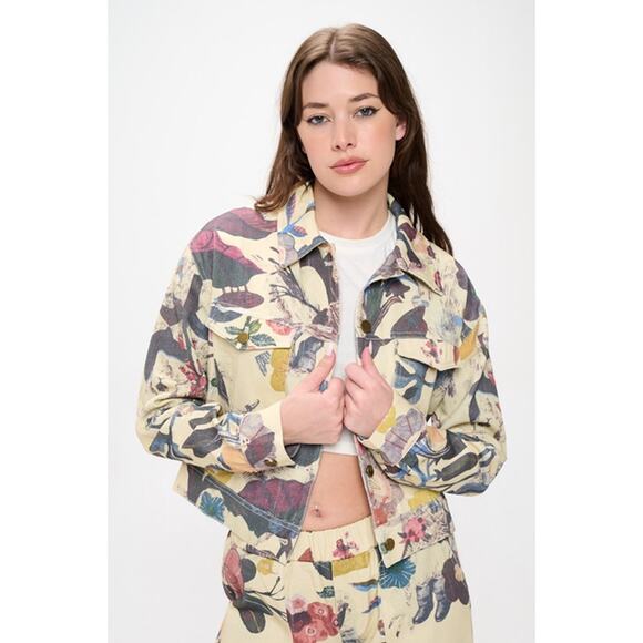 SM Wardrobe Botanical Print Button Down Denim Jacket - Picture 5 of 6